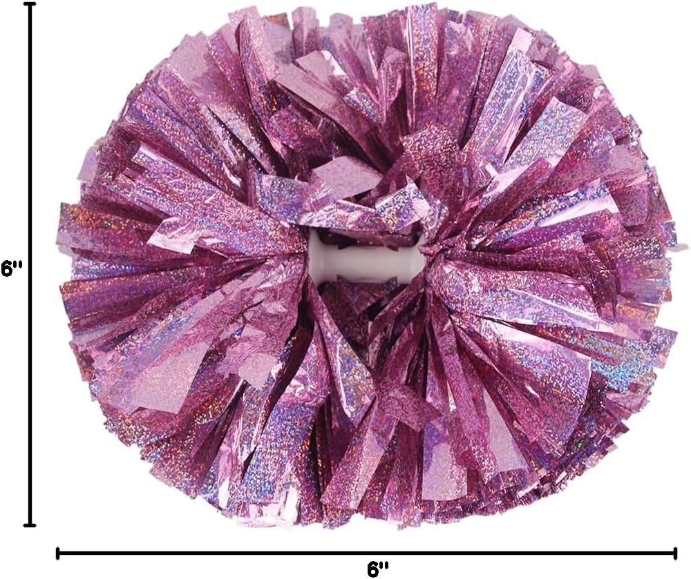 2PCS Metallic Holographic Cheerleader Pom Poms with Baton Handle Professional Cheerleading Pom Poms for Sports Team Spirit Party Daily Training