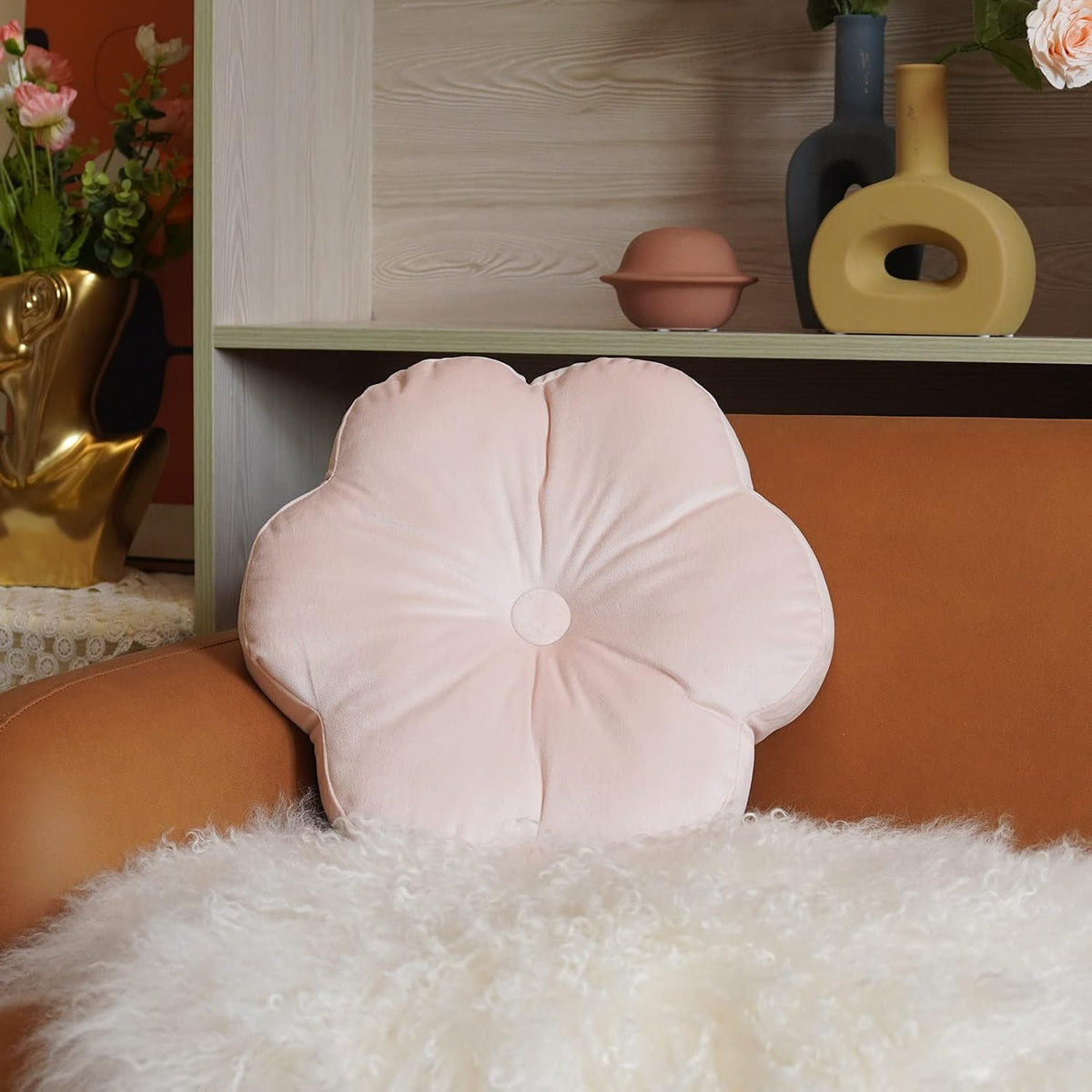 Flower Throw Pillow Velvet Cute Boho Decorative Throw Pillows