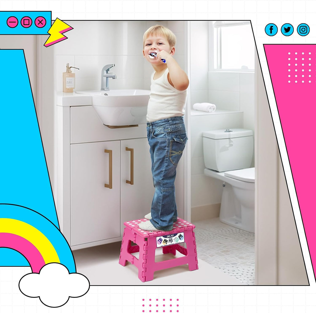 9 Inch Kids Step Stool,300 Lbs Folding Step Stool for Toddler Pink