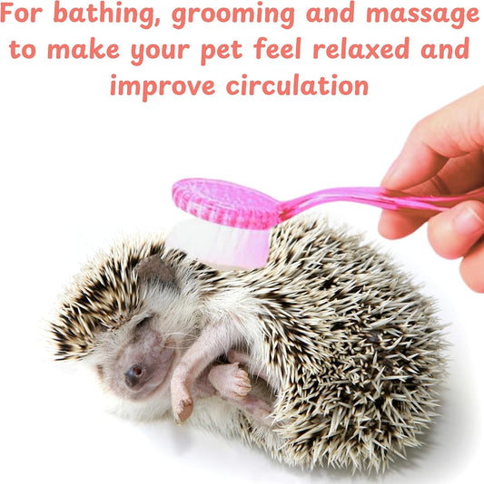 Hedgehog Toe Nail Clippers and Comb Set, 2 Pcs Hedgehog Soft Cleansing Brush and Toenail Clipper with Magnifier, Hedgehogs Massage Combs and Small Nail Clippers, Small Pet Grooming Supplies (Pink)