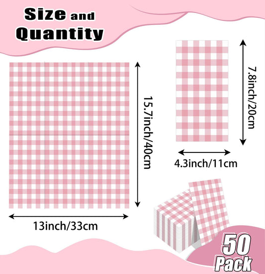 HEIPINIUYE 50 Pieces 3-ply Light Pink Gingham Napkins Disposable Pink and White Checkered Napkins Buffalo Plaid Paper Napkins for Wedding Birthday Party Bathroom Napkin Guest Disposable