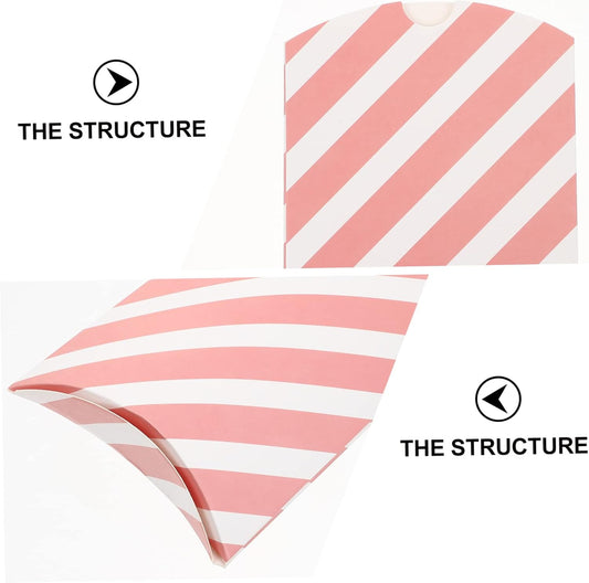 GALPADA 20Pcs Pink Striped Pillow Gift Boxes Paper Treat Boxes for Baking Desserts Weddings Parties Durable and Creative Favor Packaging