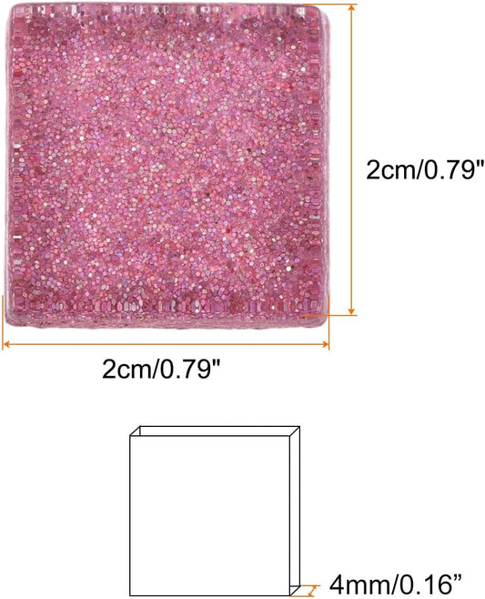 Mosaic Tiles, Glass Tiles, Shine Crystal Mosaic Glass Pieces Bulk Square Glitter Crystal Mosaic Tiles 2 x 2cm for Home Decoration, DIY Crafts, Pack of 25(100g, Pink)