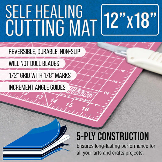 12" x 18" Self-Healing Cutting Mat 5-Ply - Double-Sided Pink/Blue Craft Mat, Non-Slip Cutting Mats for Crafts, Sewing, Quilting, Scrapbooking