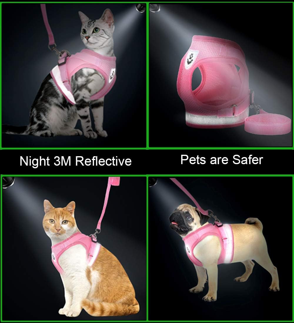 Cat Harness and Leash Set, Adjustable Step-in Reflective Soft Mesh Vest