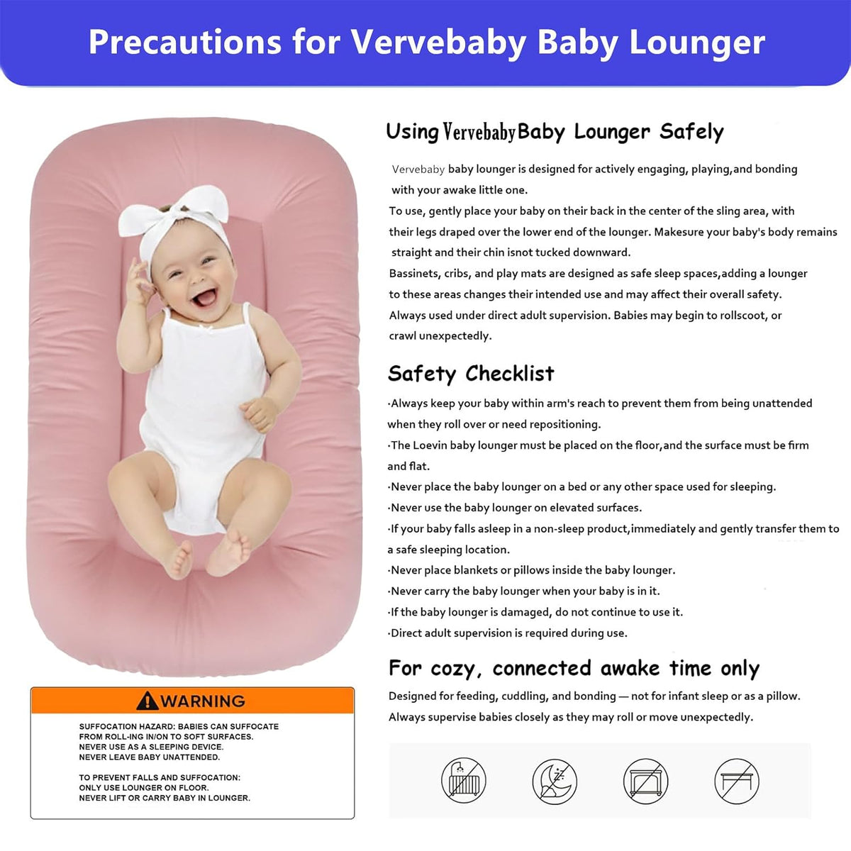 Baby Lounger 0-24 Months Bionic Design Infant Lounger(Pink)