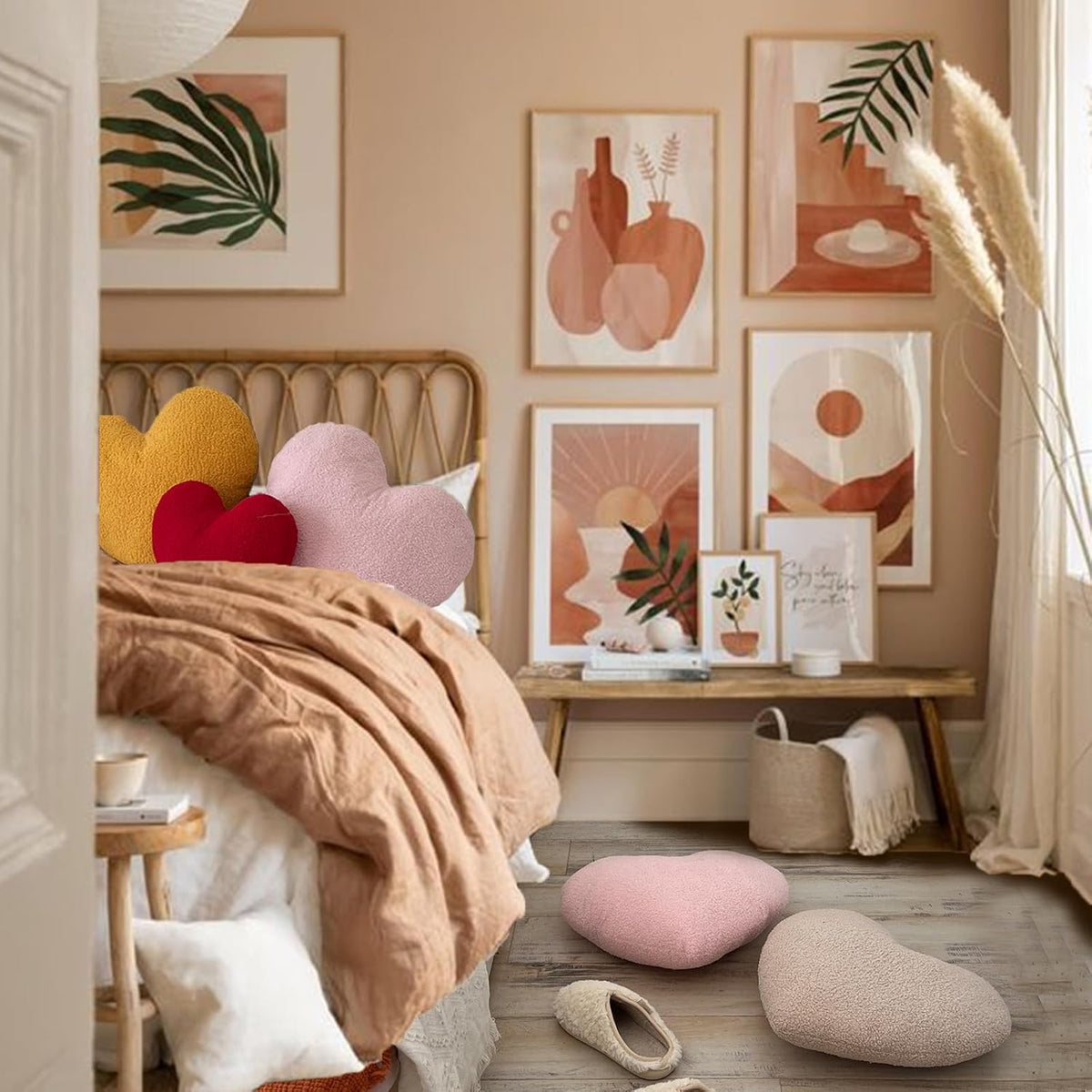 EastTree Heart Pillows, Pink Heart Shaped Pillows, Love Throw Pillows, Cute Sherpa Heart Decor, Large Fluffy Pillows, Women Girls Living Bedroom Home Decoration 15x18 Inch