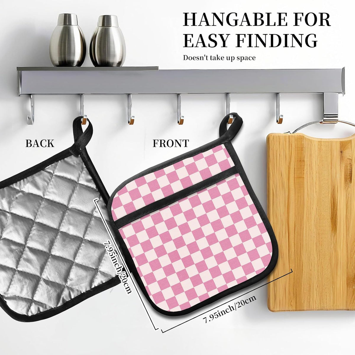 2 Pack Pot Holders for Kitchen Clearance, Cute Hot Pads, Funny Oven Pot Holders, Potholders Sets for Kitchen Heat Resistant Pink Checkerboard