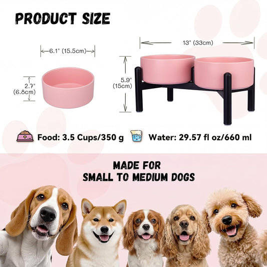 Raised Ceramic Dog Bowl Set with Stand, 3.5 Cups Elevated Dog Food Stand