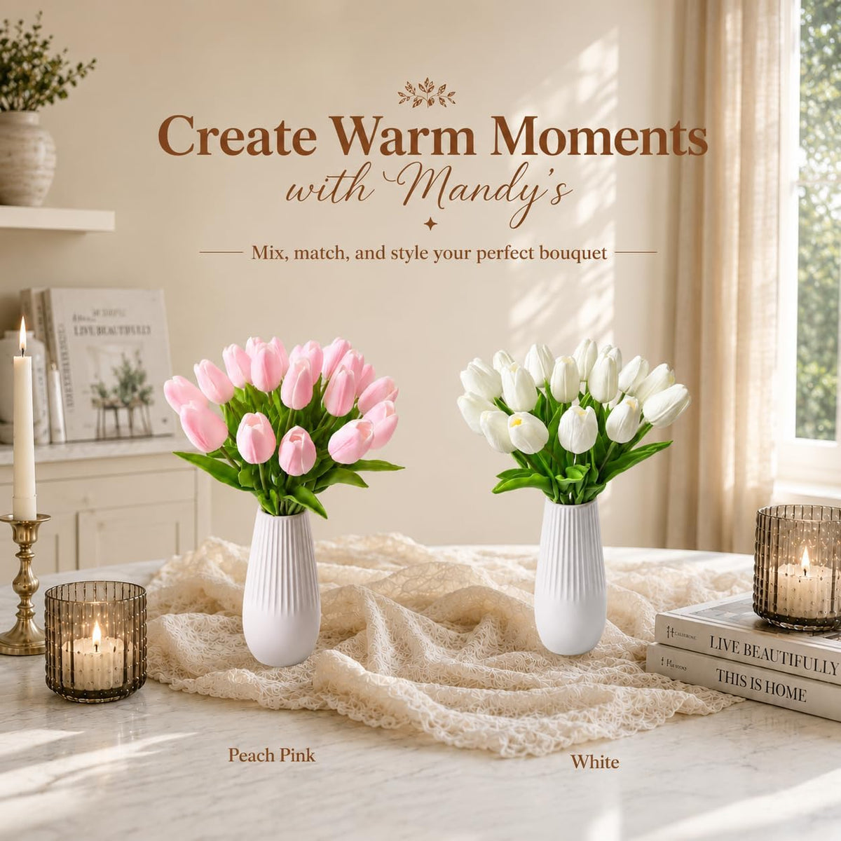 20pcs Artificial Peach Pink Tulips