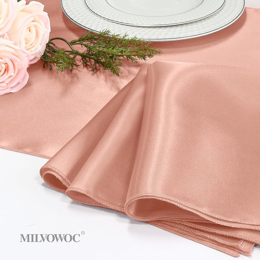 MILVOWOC 12 Pack Square Rose Gold Satin Napkins - 20 x 20 Inch Soft Silk Dinner Napkins for Weddings, Restaurants, Parties