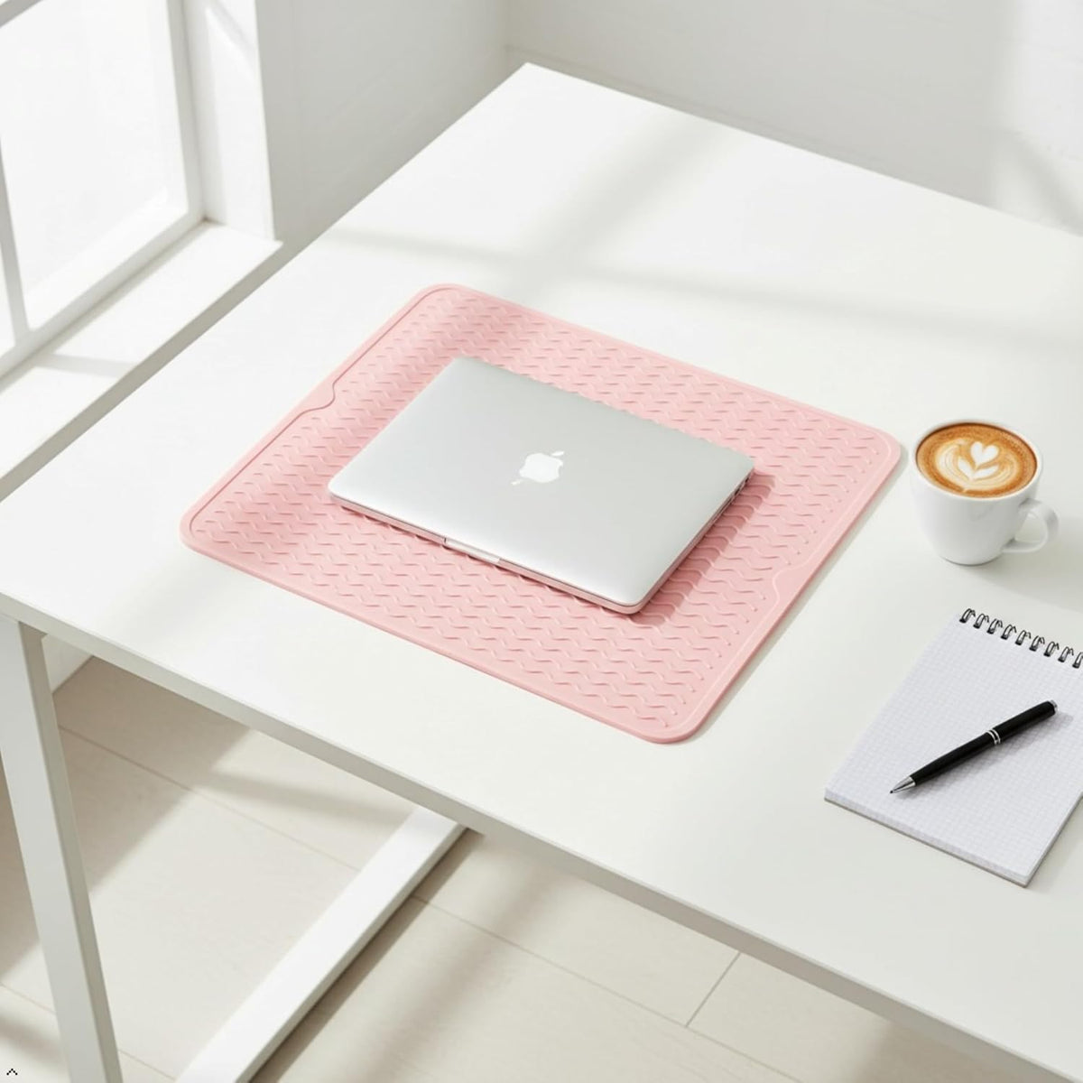 Silicone Dish Drying Mat 16 x 12 Inch, Non-Slip Heat Resistant Food-Grade Silicone Dish Pad, Easy Clean Multipurpose Sink Mat & Counter Protector, Pink Rose