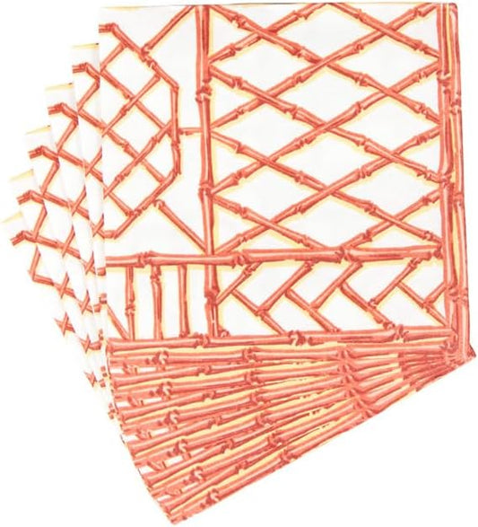 Caspari Bamboo Screen Coral Paper Linen Cocktail Napkins - 15 Per Package