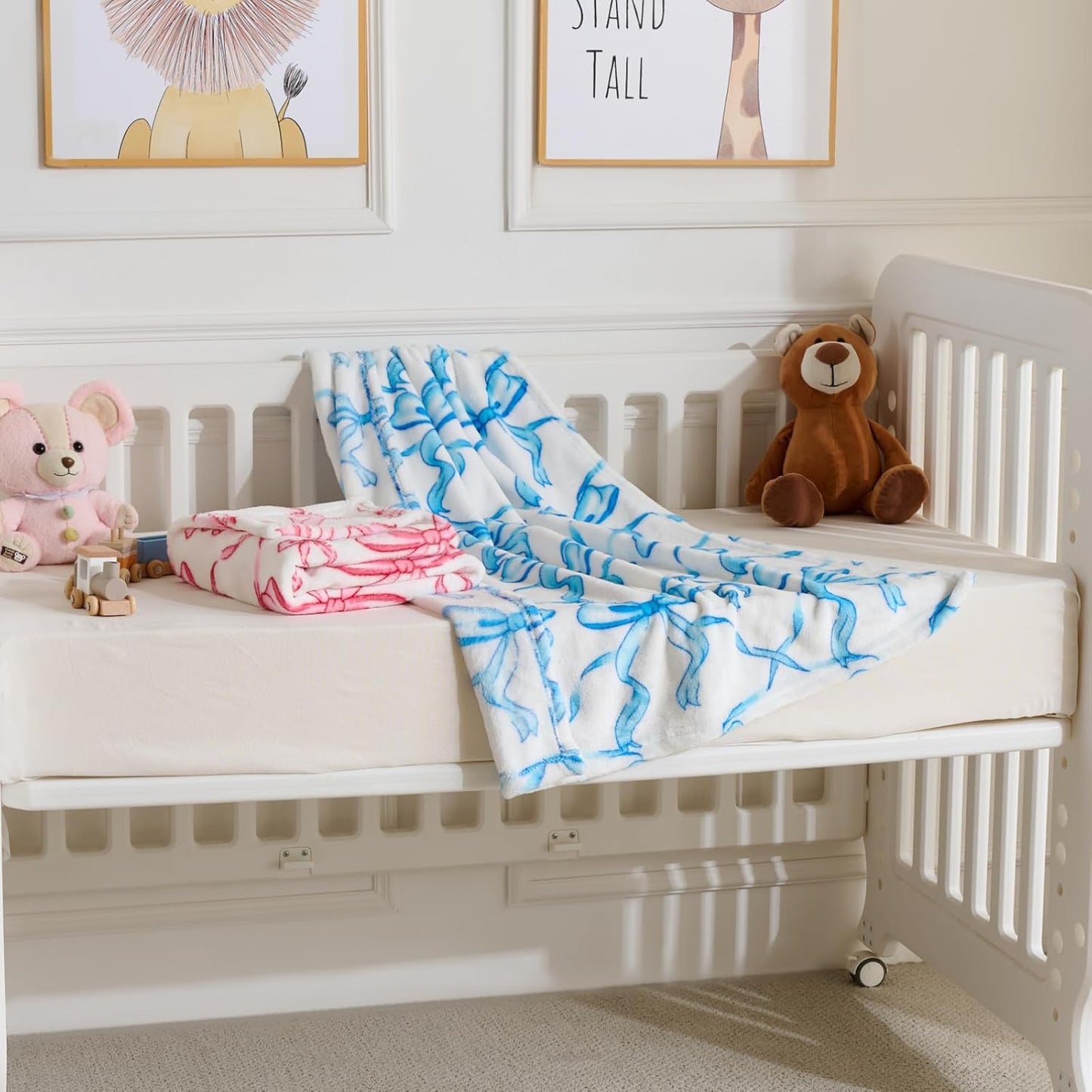 Pink Bow Baby Blankets for Girls-Soft Cute Fleece Baby Blanket-Fluffy Infant Newborn Toddler Receiving Blankets for Crib Stroller, Pink Bow Decorate Festivals Birthdays, 30x40 Inches
