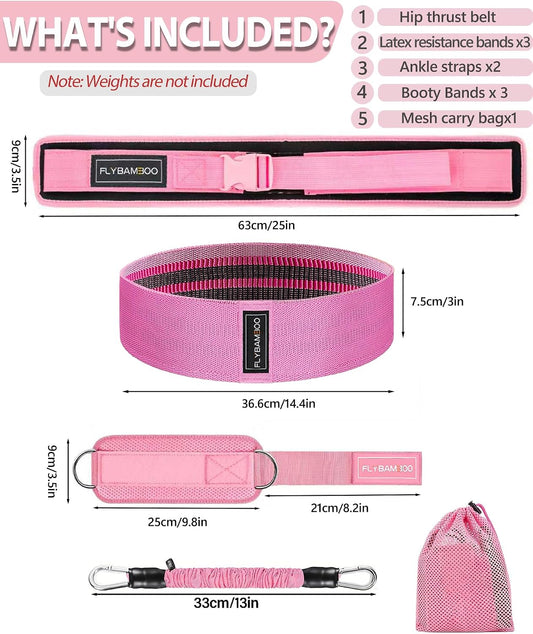 Glute Workout Equipment- Hip Thrust Belt for Dumbbells,Ankle Resistance Bands with Cuffs & Fabric Booty Bands for Women - Legs & Butt Workout Equipment for Women, Hip & Booty Building Set