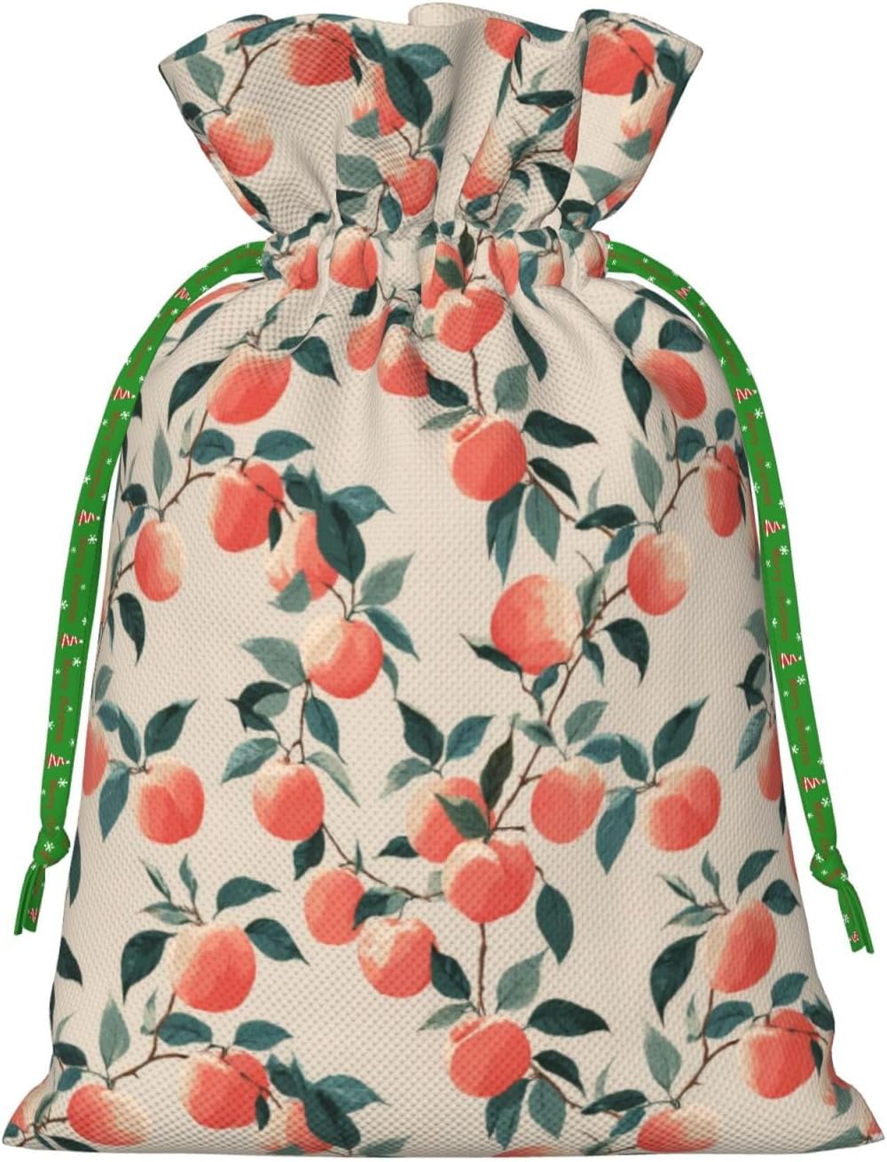 Fruits Peach (3) Print Christmas Drawstring Gift Bags, Reusable Candy Treat Bags For Holiday Birthday Party