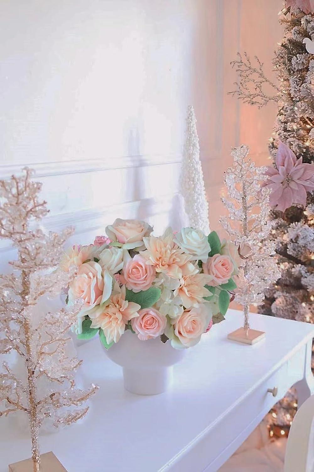 Roses Artificial Flowers Peach Pink Bouquet Fake Flower Box Set