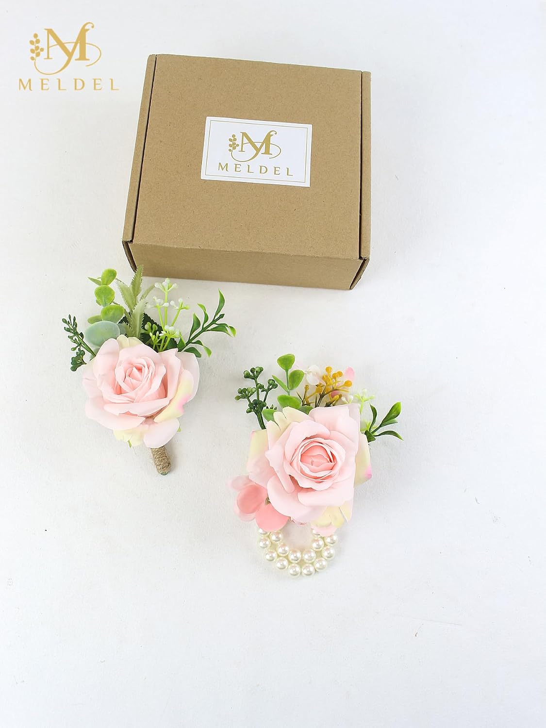 Pink Rose Wrist Corsage and Boutonniere Set for Dance Party Wedding