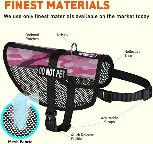 MaxAire Vest Do Not Pet Removable Patch Adjustable Harness Reflective for Puppies Small Medium and Large Dogs 22 by 29 Inch Girth Pink Camo