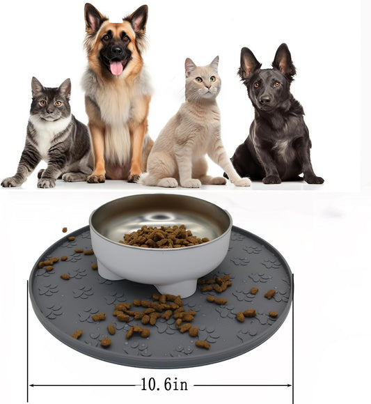 Silicone pet Food mat, Dog Food and Water mat, Raised Edge Rubber mat for Dog Bowls, Prevents Food and Water from staining Floors, Suitable for Small and Medium Pets,10.6'' (Pink - Odorless)