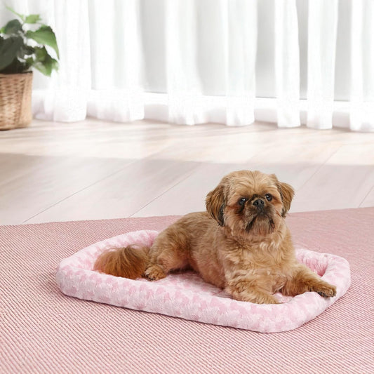QuietTime Fashion Dog Bed - Pink Faux Fur Bolster, Ultra-Soft and Machine Washable, Fits 24-Inch Crates and Carriers, for Small Breed Dogs