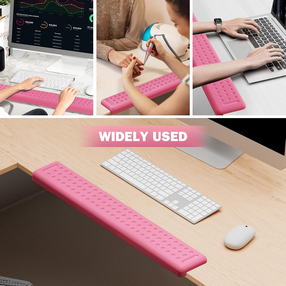 L-Shaped Desk Long Wrist Rest Elbow 60CM, Pink Arm Rest for Desk