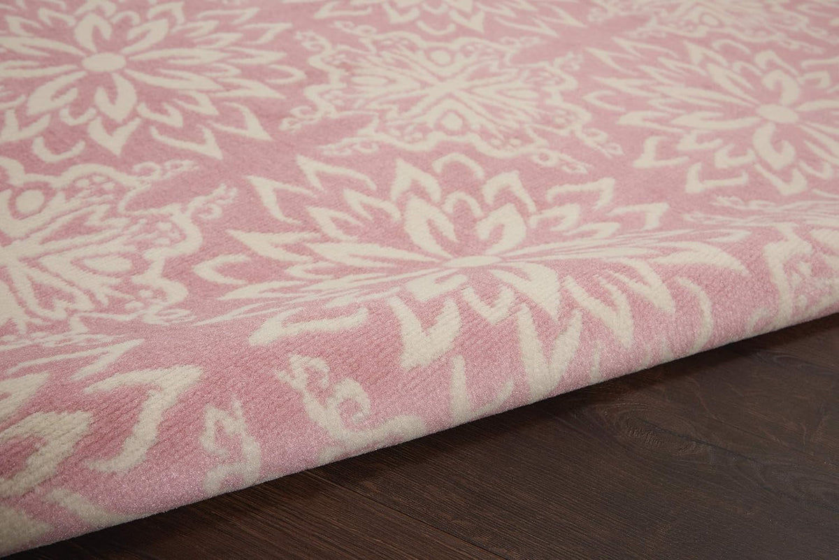 Jubilant Floral Ivory/Pink 4' x 6' Area-Rug, Easy-Cleaning, Non Shedding, Bed Room, Living Room, Dining Room, Kitchen (4x6)
