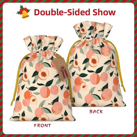 Peaches (3) Print Christmas Drawstring Gift Bags, Reusable Candy Treat Bags For Holiday Birthday Party