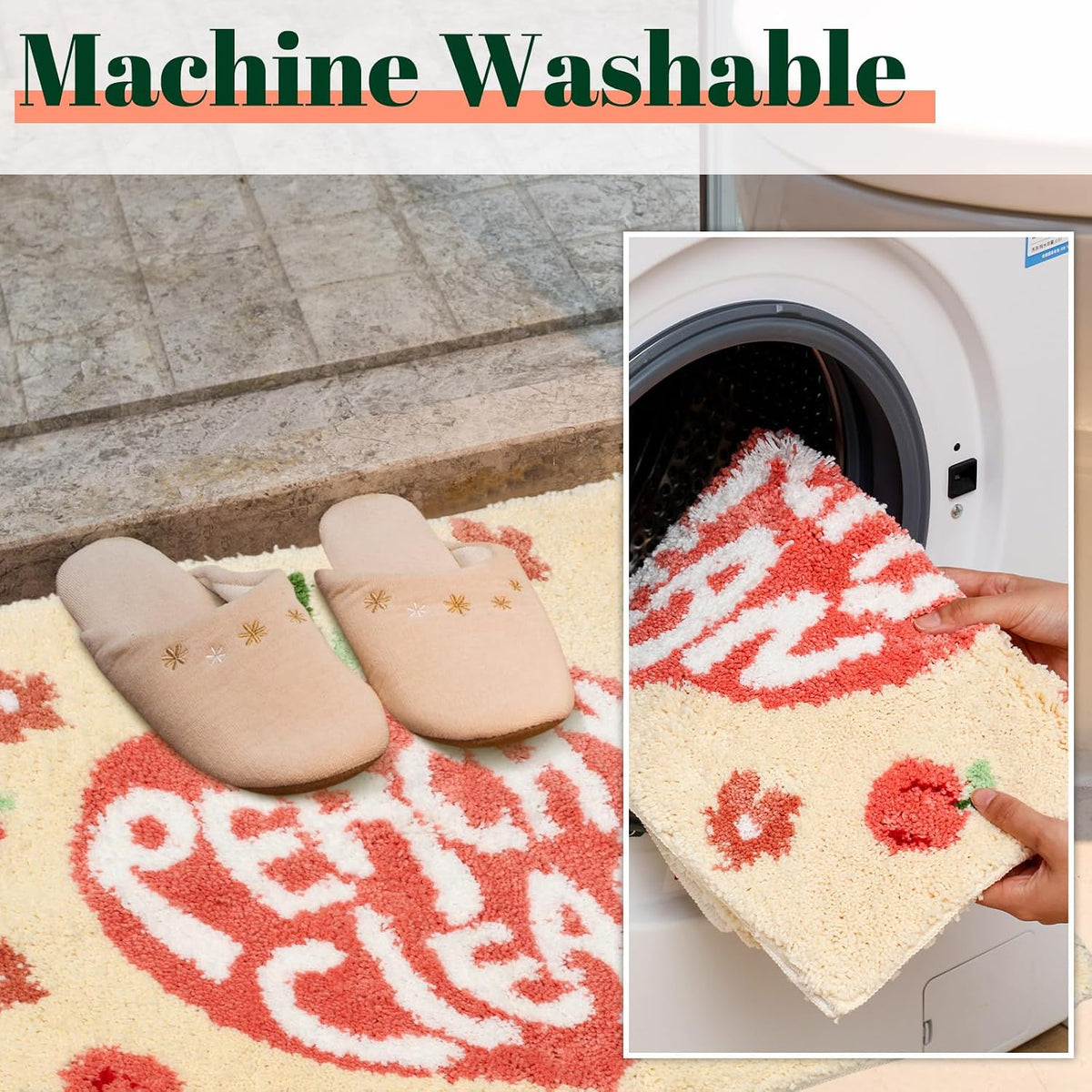 Peachy Clean Bath Mat Peach Bathroom Decor Non Slip Soft Water Absorbent Cute Bathroom Rugs Aesthetic Cute Bathmat Machine Washable for Home Bathtub Shower Toilet, 18 x 24 Inches