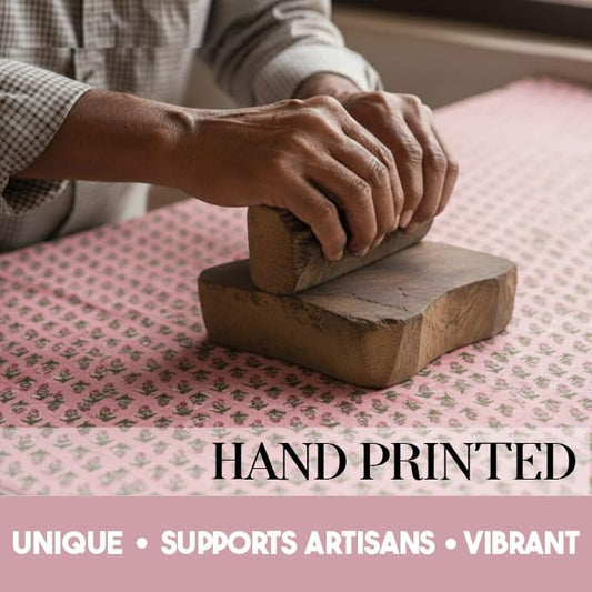 Cotton Print Dinner Napkins 18x18 inches - Washable Cloth Napkins Set of 6 - Everyday Use or Dinner Party and Events - Pink Block Printed Soft Fabric by Craftbot