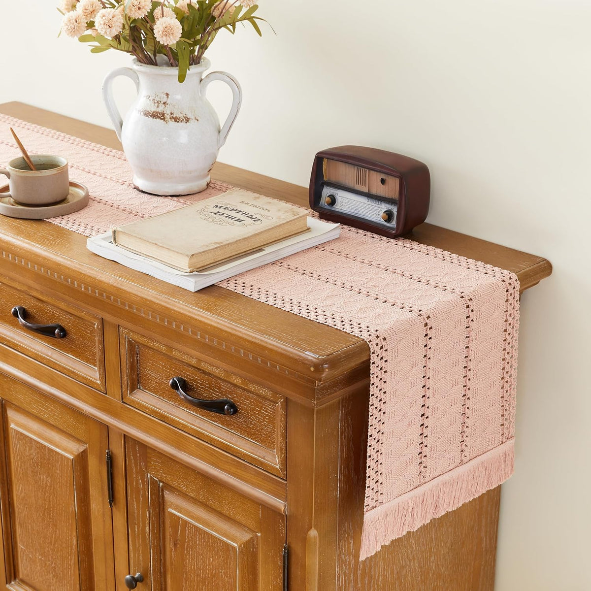Pink Table Runners 36 Inches Long for Rustic Farmhouse Decor Linen Runner for Table Boho Table Dining Kitchen (12x36 Inch)