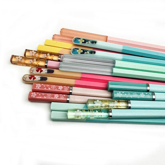 10Pairs Fiberglass Reusable Chopsticks, Non-Slip Teal Pink