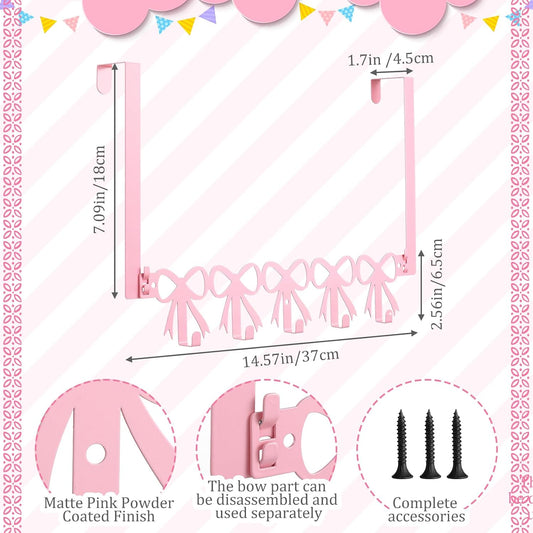 Pink Bow Over The Door Hooks Hanger 5 Hooks Coquettish Decor