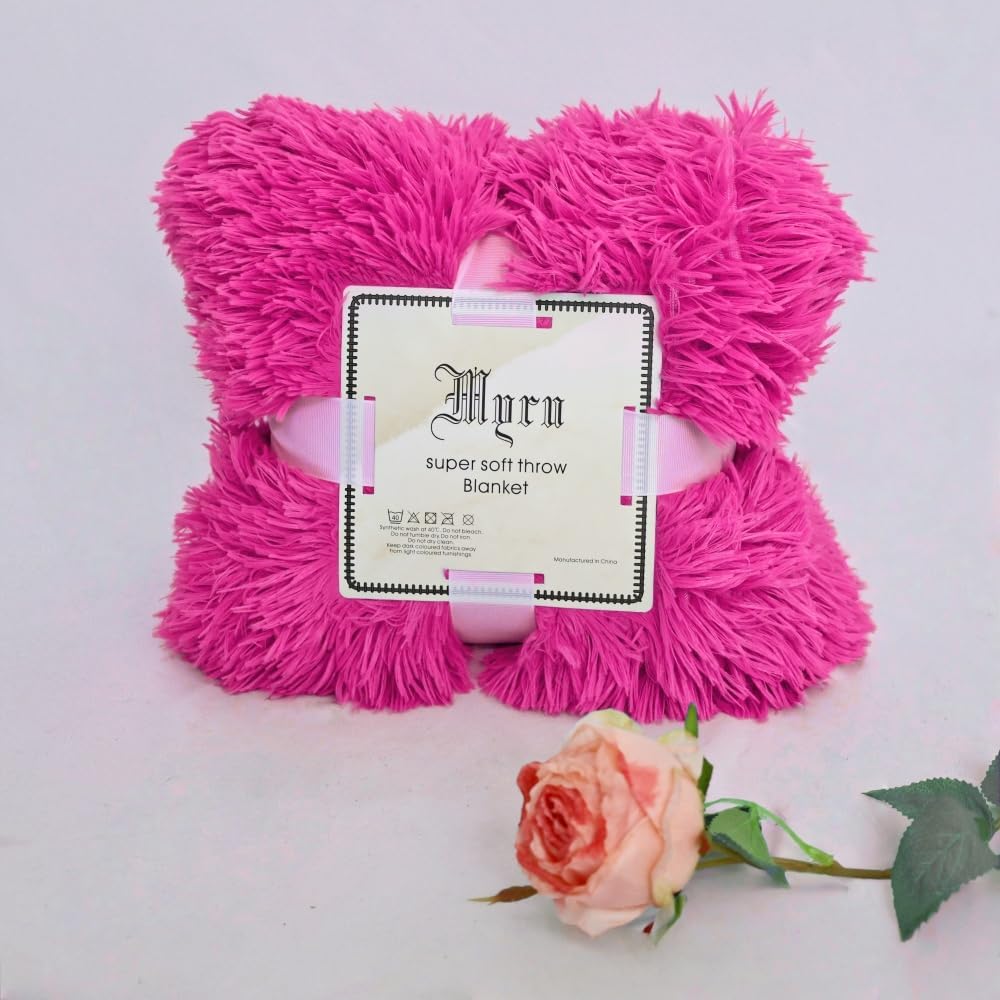 Plush Super Soft Blanket Bedding Sofa Cover Furry Fuzzy Fur Warm Throw Qulit Cozy Couch Blanket for Winter (63"x79", Rose Pink)