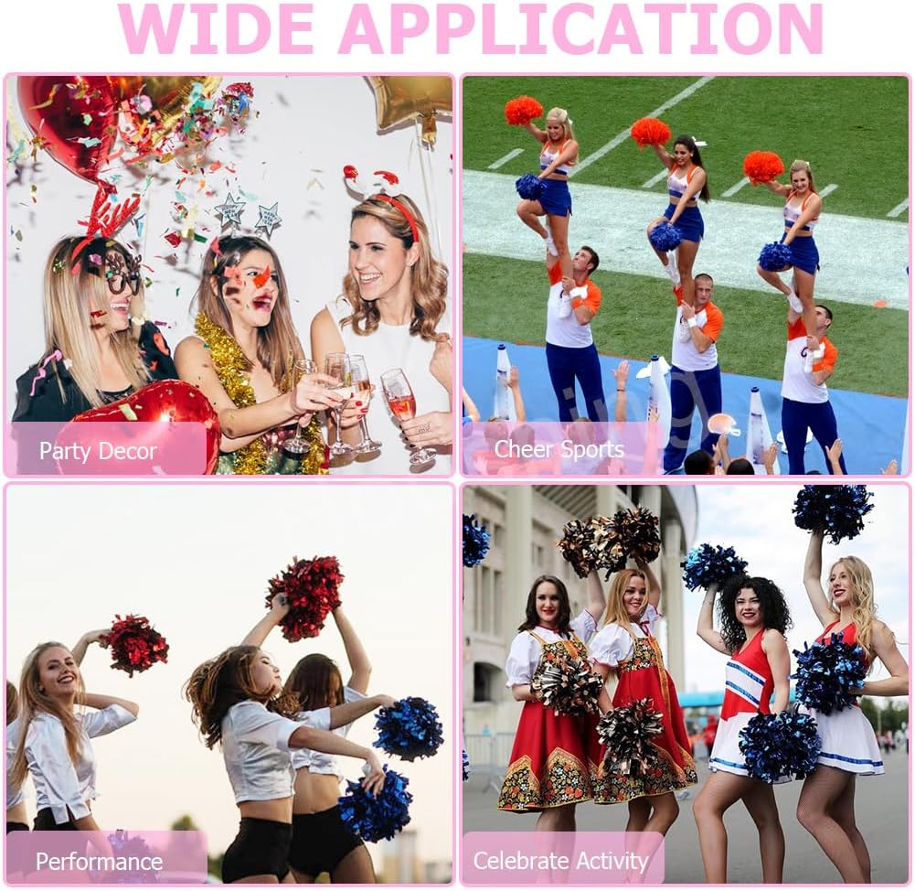 5PCS Cheerleading Pom Poms and Cheerleader Hair Ties with Poms for Sports Spirits Adults Basketball Football Birthday Performance