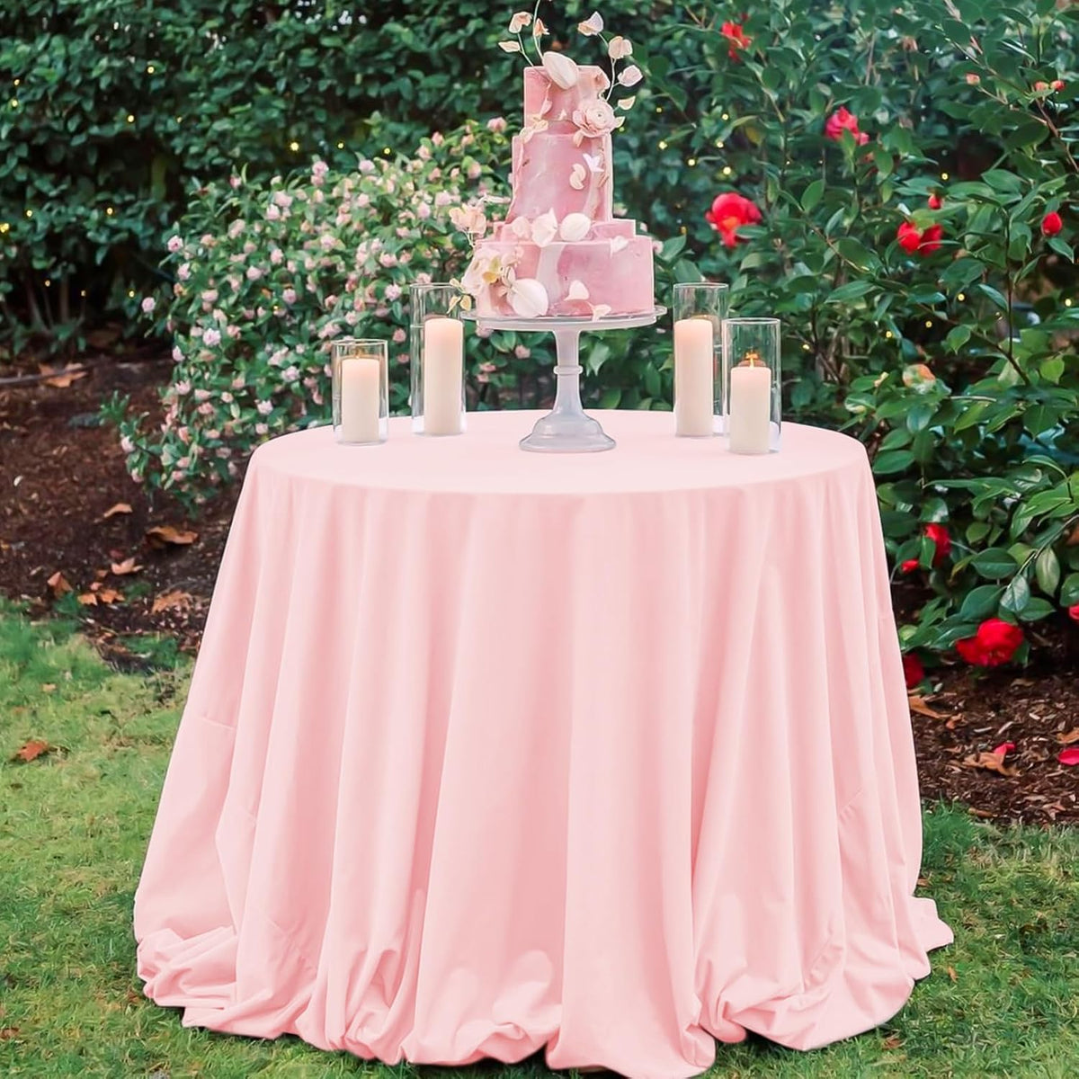 10 Packs 90 Inch Pink Round Polyester Tablecloths