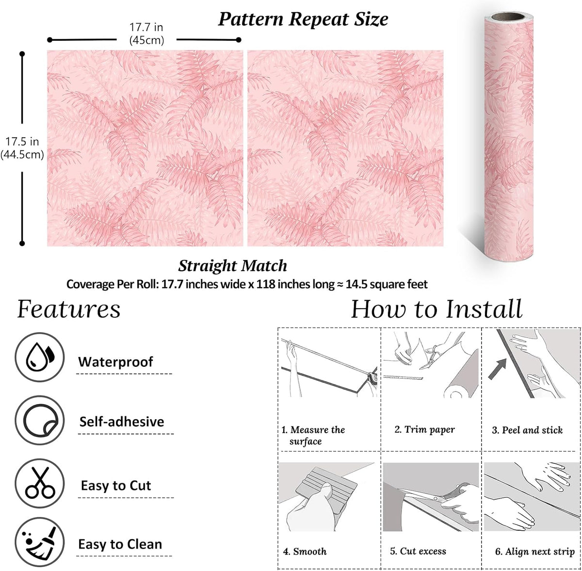 Pink Tropical Wallpaper Peel and Stick Palm Leaves Wallpaper for Bathroom Bedroom 17.7''x118'' Prepasted Removable Botanical Wallpaper Pink Contact Paper for Cabinets Drawers Shelves Walls