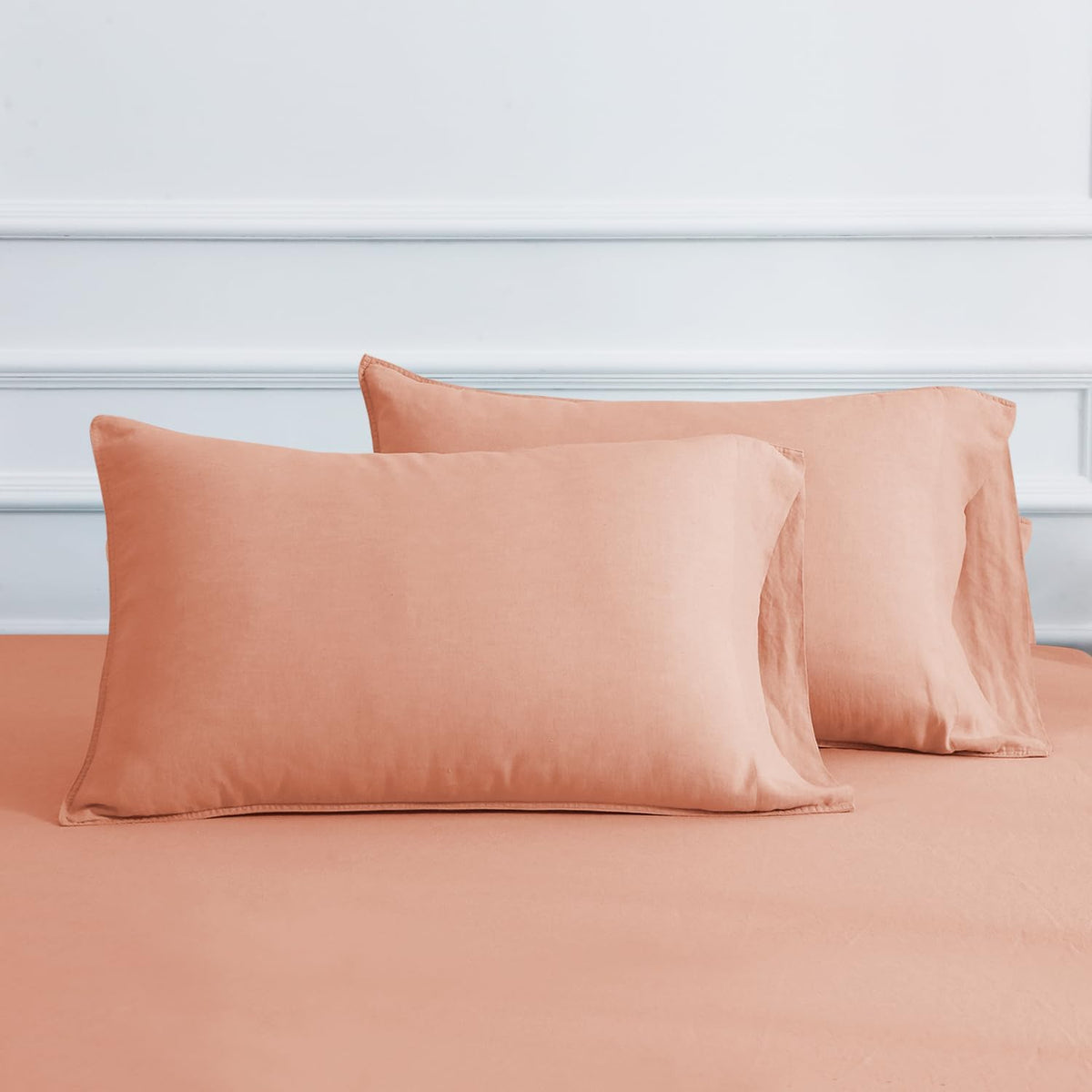 100% Organic Linen Pillowcases Standard 20x30inch 2 Pack,French Natural Washed Flax Pillow Cases,Linen Pillow Cover,Durable&Breathable Comfortable,Peach Pink