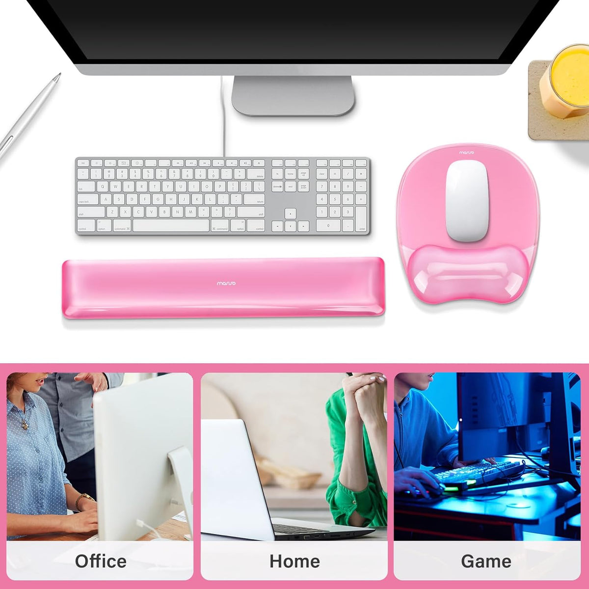 Cooling Gel Wrist Rest Support for Mouse Pad&Keyboard Set, Pink