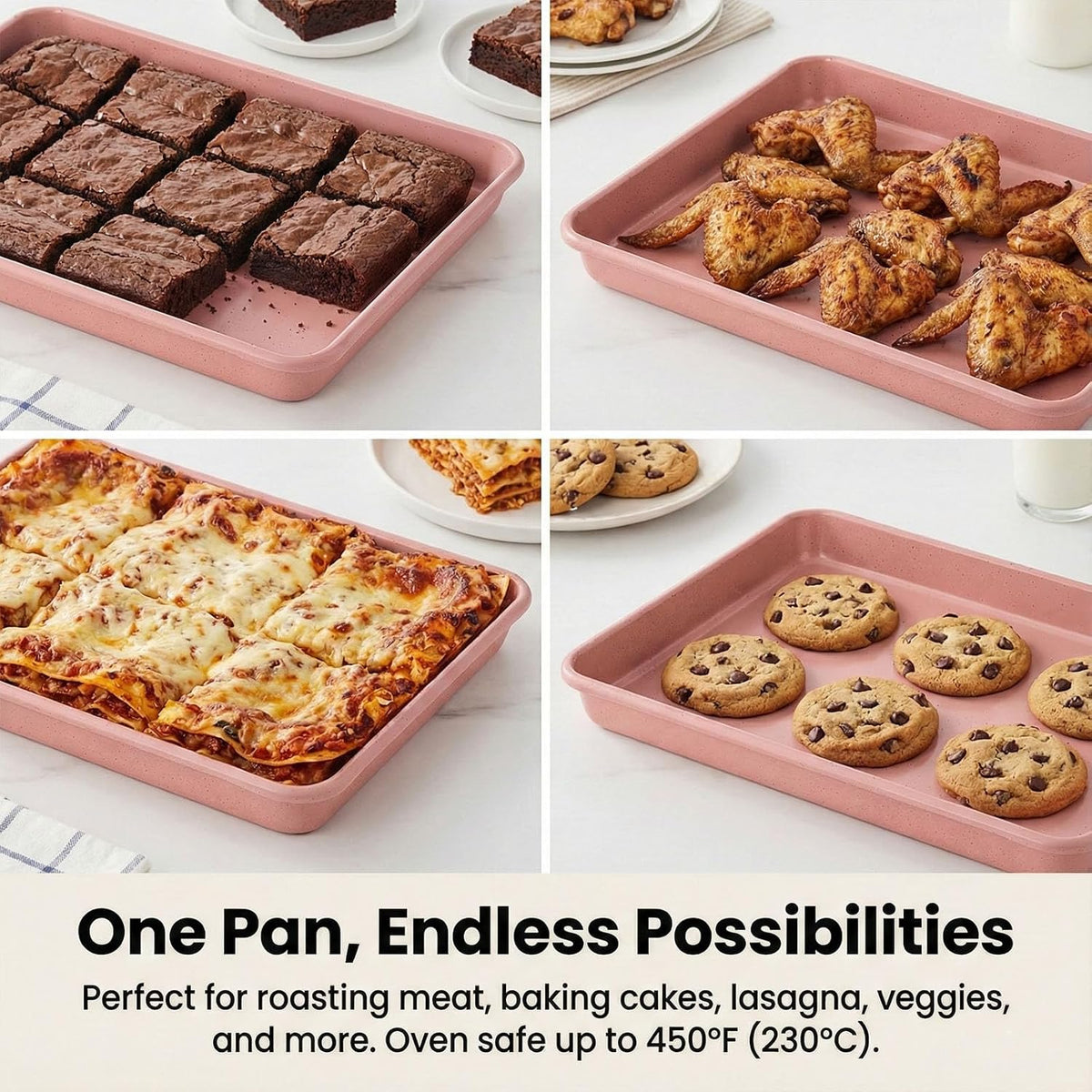11x9 Baking Pan Set of 3, Nonstick Sheet Pans, Pink