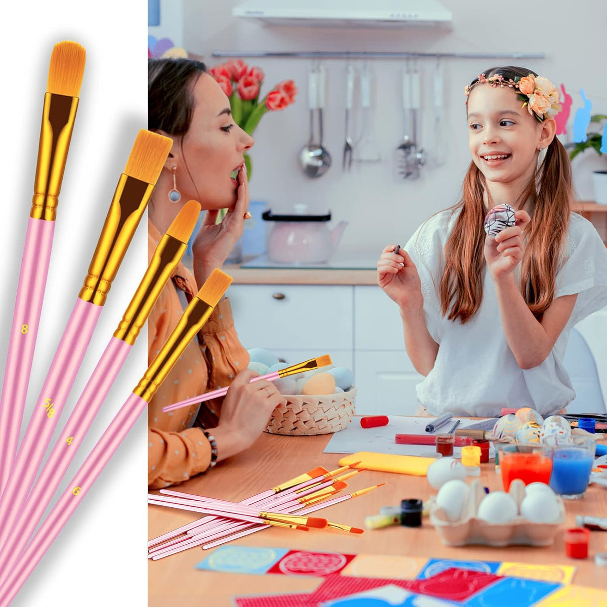 60Pcs Paint Brush Set for Acrylic, Oil & Watercolor, Pink