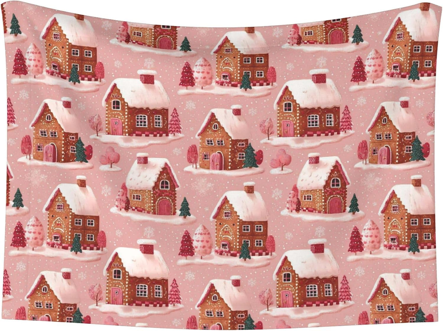 Waterproof Dog Blanket Soft Pet Blanket for Puppy Cat, Fleece Cat Throw Blankets for Furniture Bed Couch Sofa Reversible - Gingerbread Houses Pink Wonderland