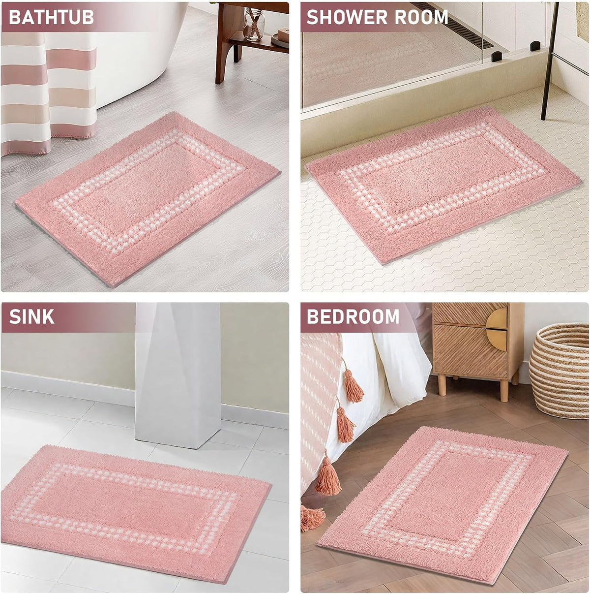Pink Bathroom Rugs 18x24, Non Slip Washable Bath Mats,Super Soft Microfiber Bathroom Mats, Plush Fluffy Absorbent Bath Rugs for Sink Tub Basin Shower Floor