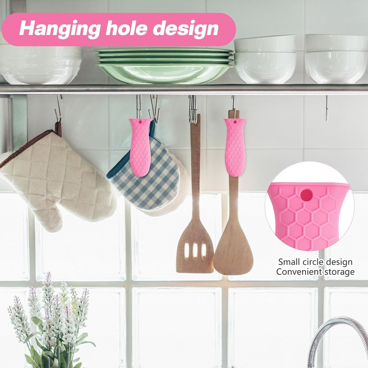 2pcs Silicone Handle Cover for Cast Iron Skillet Kitchen Silicone Handles for Pots and Pans Non-Slip Pot Holder Sleeve for Fry Pan Griddles Metal Aluminum Cookware(Pink)