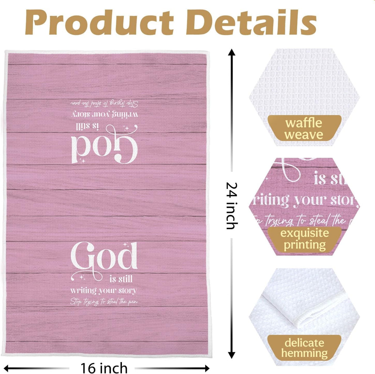 God is Still Writing Your Story - Girly Room Decor, Christian Gifts Waffle Decorative Dish Towels for Kitchen Prayer Room, Christian Gifts Hand Towel, Bible Tea Towel, 16x24 Inches- Pink