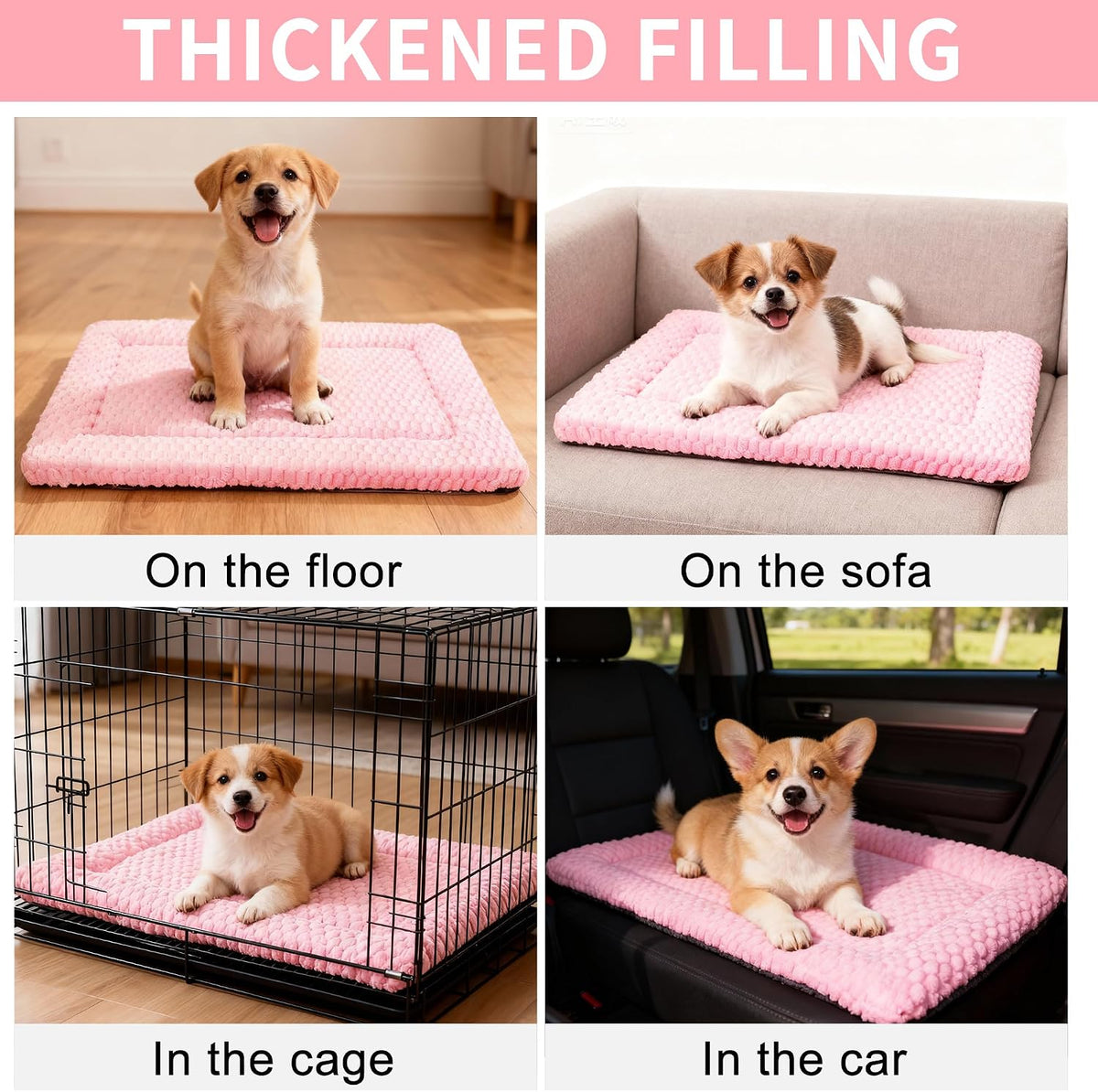 Dog Bed Mat,Reversible & Ultra Soft Kennel Pad-Machine Washable Pet Bed for Dogs & Cats-All-Weather Crate Liner for Crates,Carriers & Travel (Pink, 24" L x 18" W x 1.5" Th)