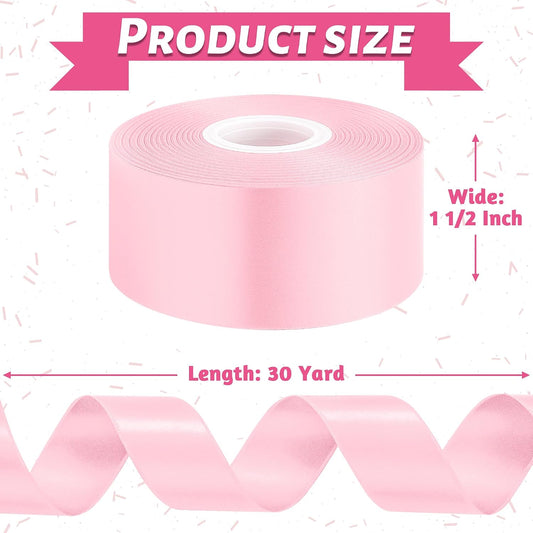 1 1/2 in 30 Yards Pink Satin Ribbon for Gift Wrapping Wedding Decor Crafts