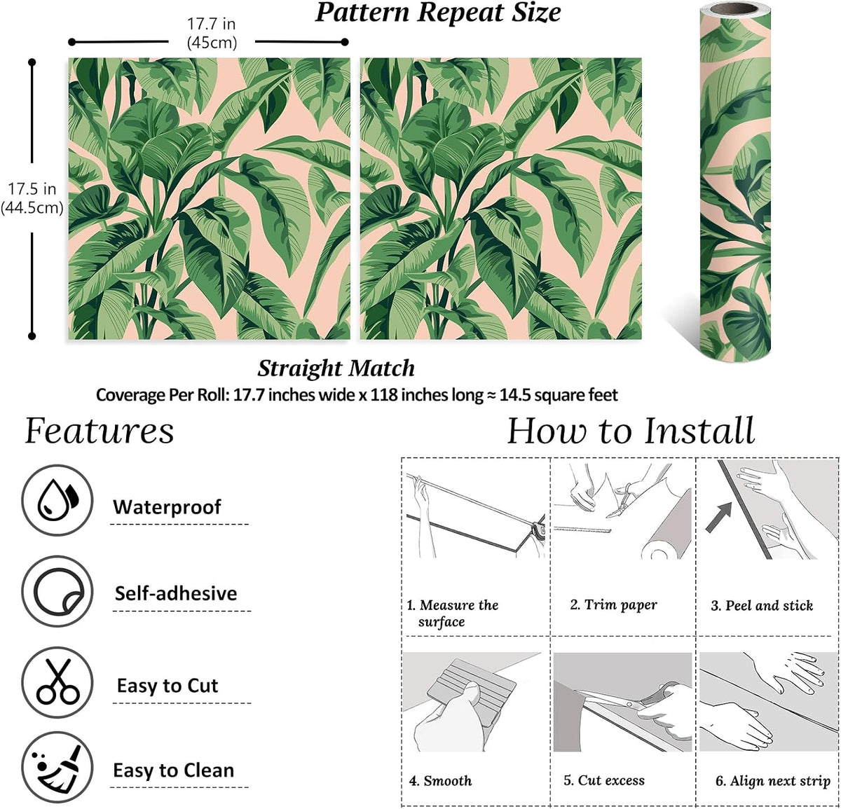 Pink Tropical Wallpaper Peel and Stick Vintage Palm Tree Wallpaper for Bathroom Accent Walls 17.7''x118'' Removable Pink Botanical Wallpaper Prepasted Pink Contact Paper for Cabinets Shelves