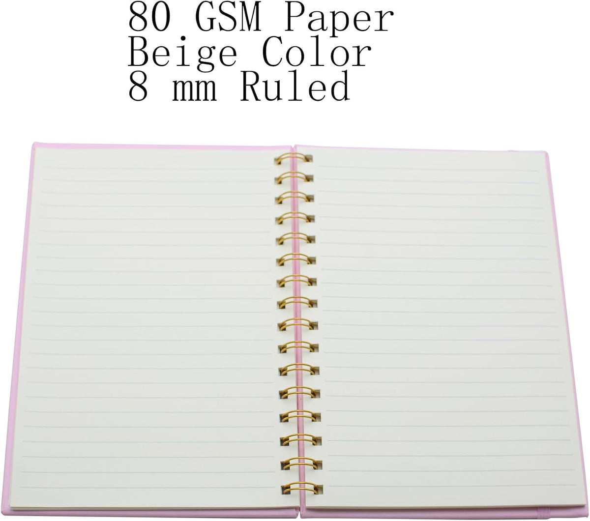 Spiral Notebook with Bandage and Inner Pockets, A5 PU Hardcover 8mm Ruled 70 Sheets/140 Pages Journals for Study and Office (Pink)