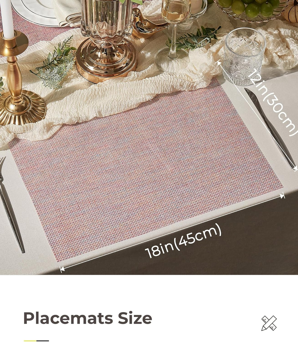 Leetaltree Woven Vinyl Placemats Set of 6,Pink Iridescent